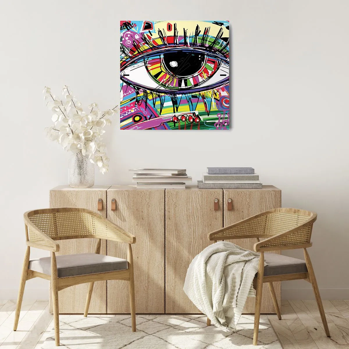 Wanduhr - Glasuhr - Buntes abstraktes Graffiti-Auge - 30x30cm - Buntes Auge - bunte Seele - Moderne Wanddekoration für Wohnzimmer und Schlafzimmer ARTTOR