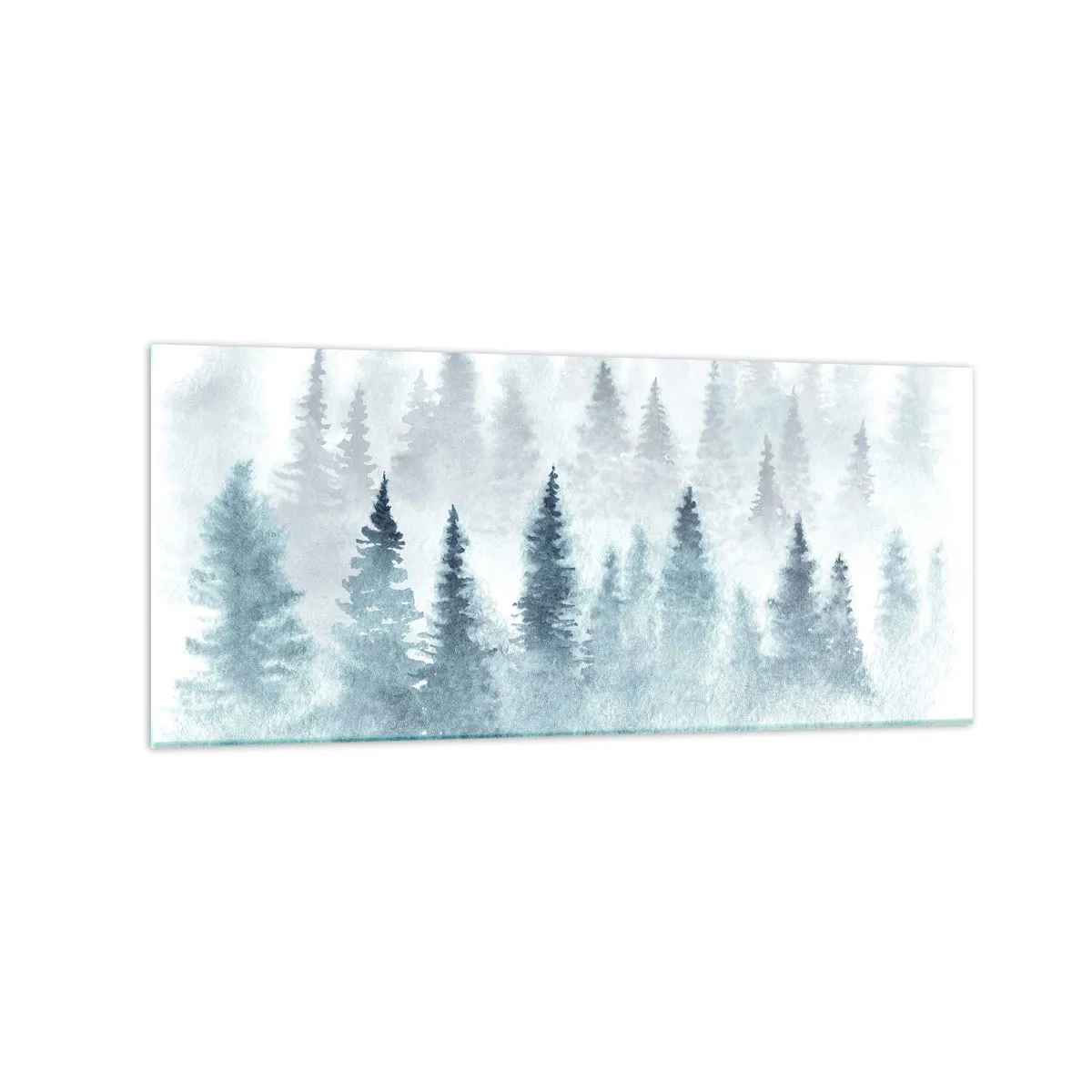 Glasbild - Bild auf glas - Nadelwälder in zartem Nebel getaucht - 120x50cm - In Nebel gehüllt - Moderne Wanddekoration für Wohnzimmer und Schlafzimmer ARTTOR