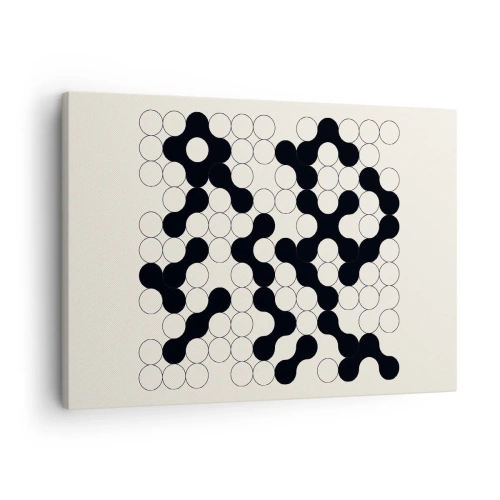 Bild auf Leinwand - Leinwandbild - Schwarz-weiße Muster mit Kreisen auf hellem Hintergrund - 70x50cm - Chinesisches Spiel – Variation - Moderne Wanddekoration für Wohnzimmer und Schlafzimmer ARTTOR