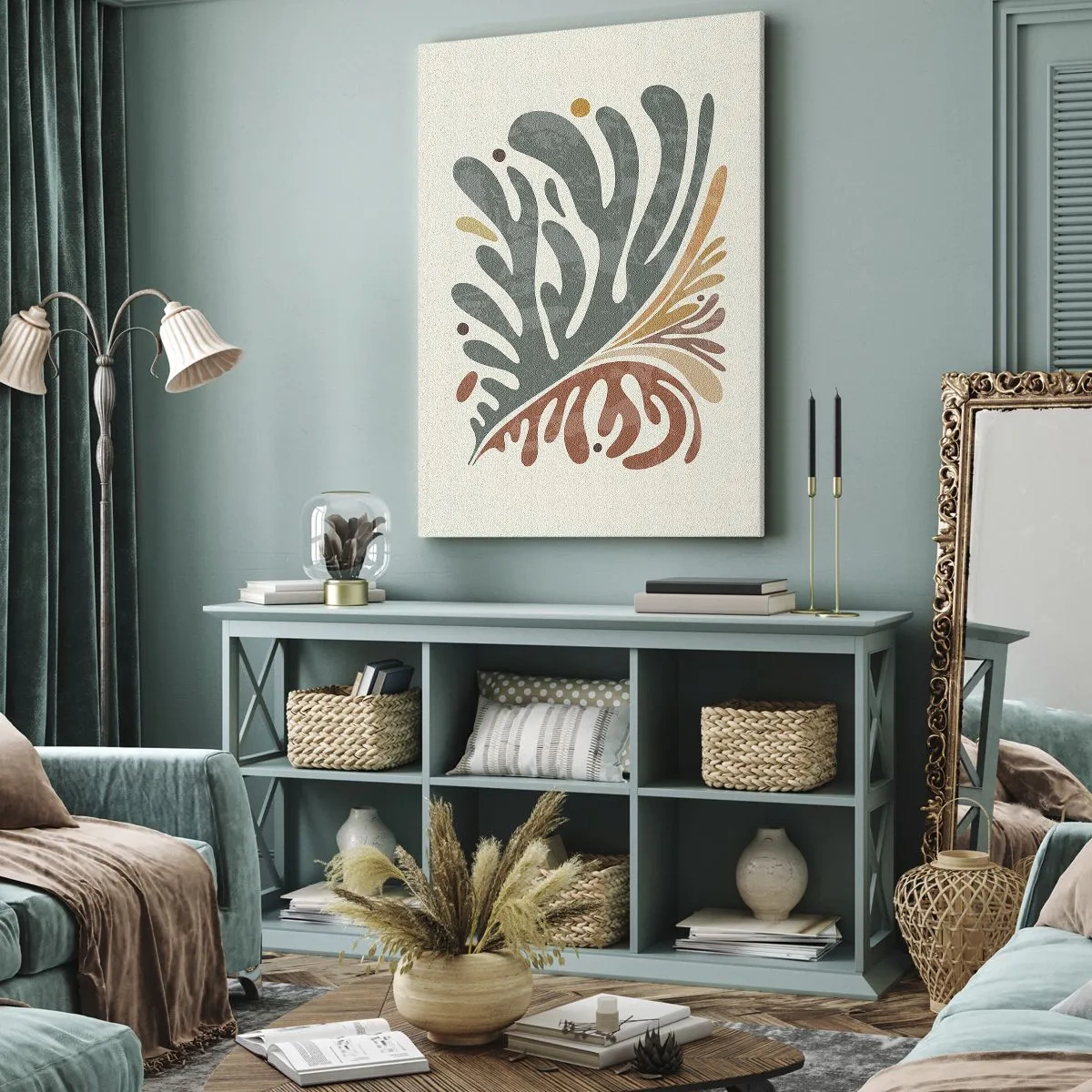 Bild auf Leinwand - Leinwandbild - Buntes abstraktes Blatt auf hellem Hintergrund - 70x100cm - Mehrfarbiges Blatt - Moderne Wanddekoration für Wohnzimmer und Schlafzimmer ARTTOR