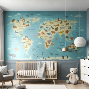 Selbstklebende Fototapete Deluxe Sticker - Gute Nachbarn - Weltkarte, Karte mit Tieren, Tiere - 200x140 cm