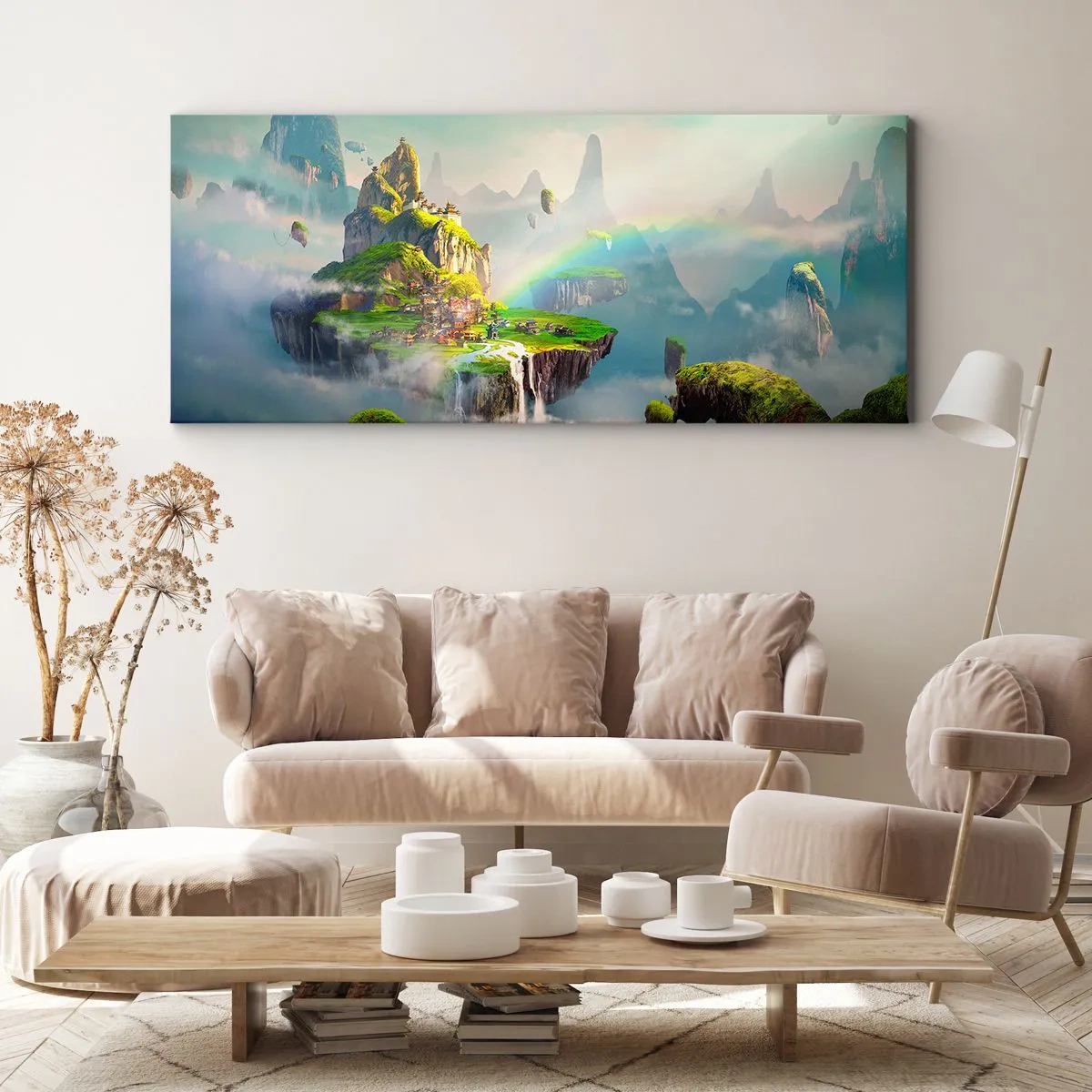 Bild auf Leinwand - Leinwandbild - Mitten am Himmel - glückliche Inseln - 100x40 cm