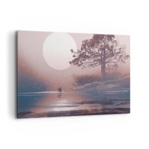 Bild auf Leinwand - Leinwandbild - Romantische Szene mit dem Mond und einem Baum am Wasser - 120x80cm - Wunder der Nacht - Moderne Wanddekoration für Wohnzimmer und Schlafzimmer ARTTOR