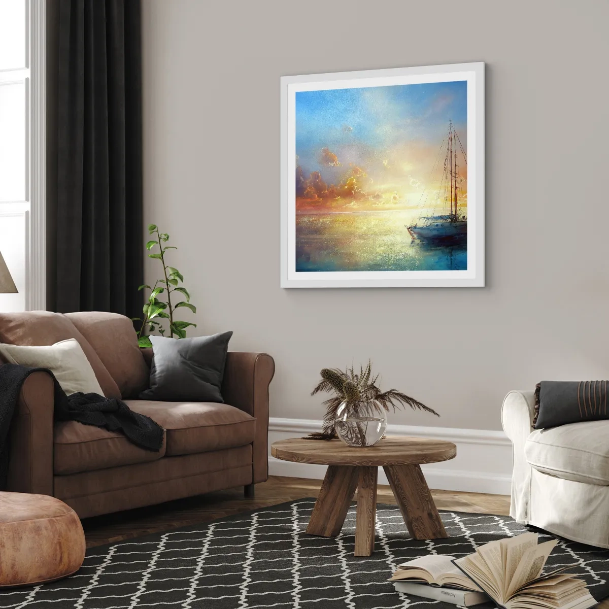 Poster in einem weißen Rahmen - In einer goldenen Bucht - 50x50 cm