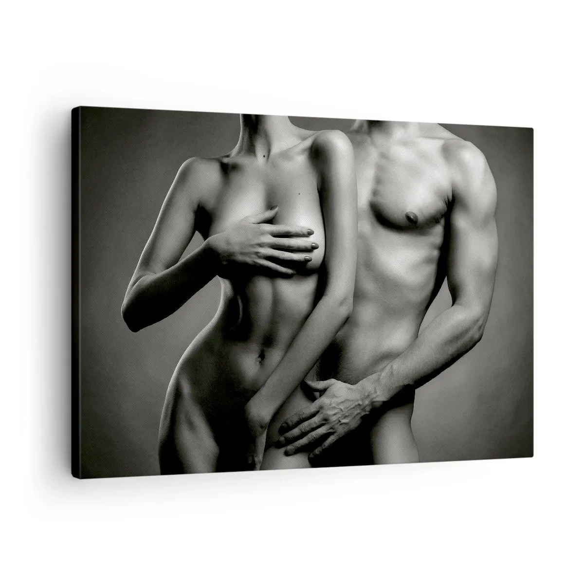 Bild auf Leinwand - Leinwandbild - Schwarz-weiße Darstellung weiblicher und männlicher Körper in künstlerischer Pose - 70x50cm - Adam und Ewa - Moderne Wanddekoration für Wohnzimmer und Schlafzimmer ARTTOR