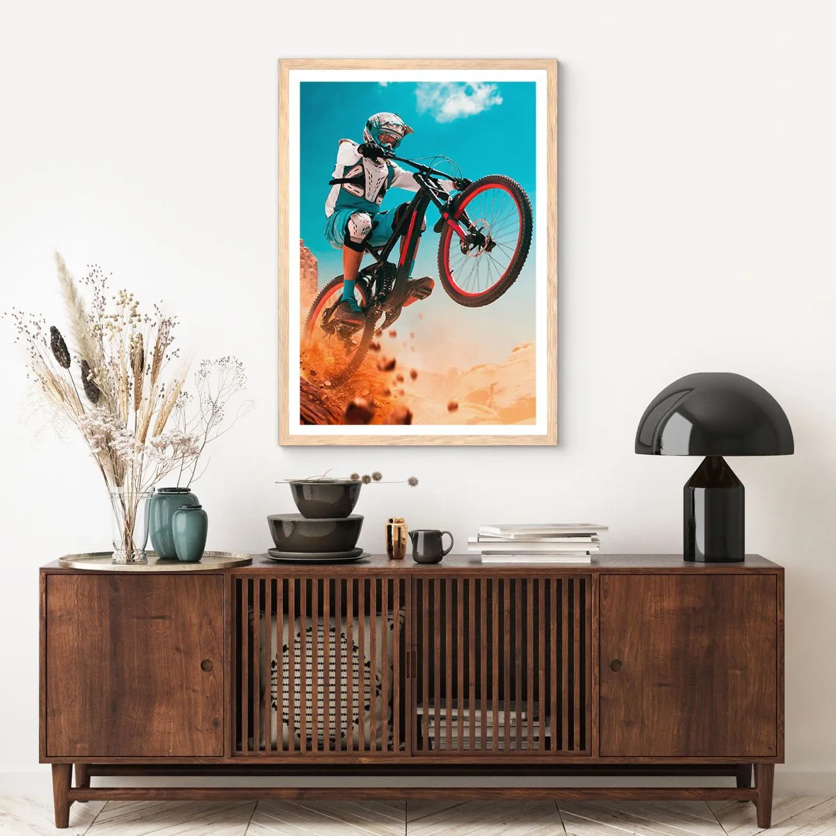 Poster in einem Rahmen aus heller Eiche - Fahrrad-Wahnsinn-Dämon - 70x100 cm