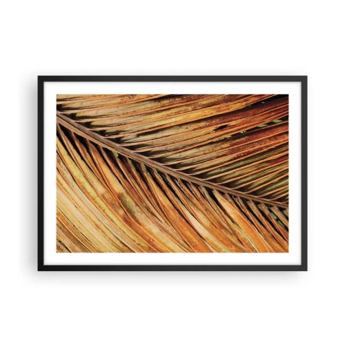 Poster in einem schwarzem Rahmen - Nahaufnahme eines trockenen Palmblattes in warmen Tönen - 70x50cm - Kokosnuss-Gold - Moderne Wanddekoration für Wohnzimmer und Schlafzimmer ARTTOR