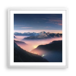 Poster in einem weißen Rahmen - Licht in den Tälern - 50x50 cm
