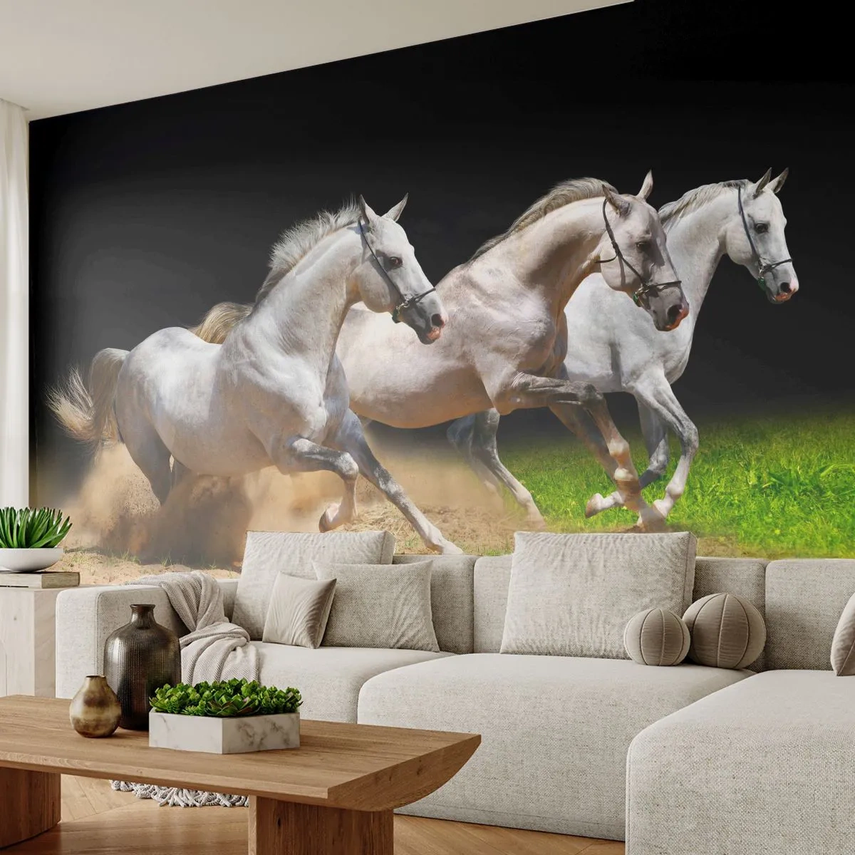 Fototapete Premium Canvas - Drei Grazien - Pferde, Tiere, Galopp - 350x256 cm