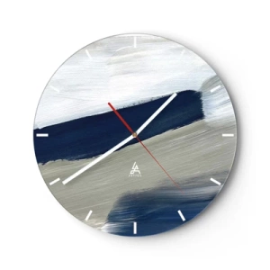 Wanduhr - Glasuhr - Abstrakte Pinselstriche in Weiß und Marineblau - 30x30cm - Begegnung mit dem Weißsein - Moderne Wanddekoration für Wohnzimmer, Küche und Schlafzimmer ARTTOR