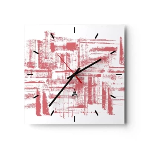Wanduhr - Glasuhr - Abstrakte rosa Texturen auf weißem Hintergrund - 30x30cm - Die rote Stadt - Moderne Wanddekoration für Wohnzimmer und Schlafzimmer ARTTOR