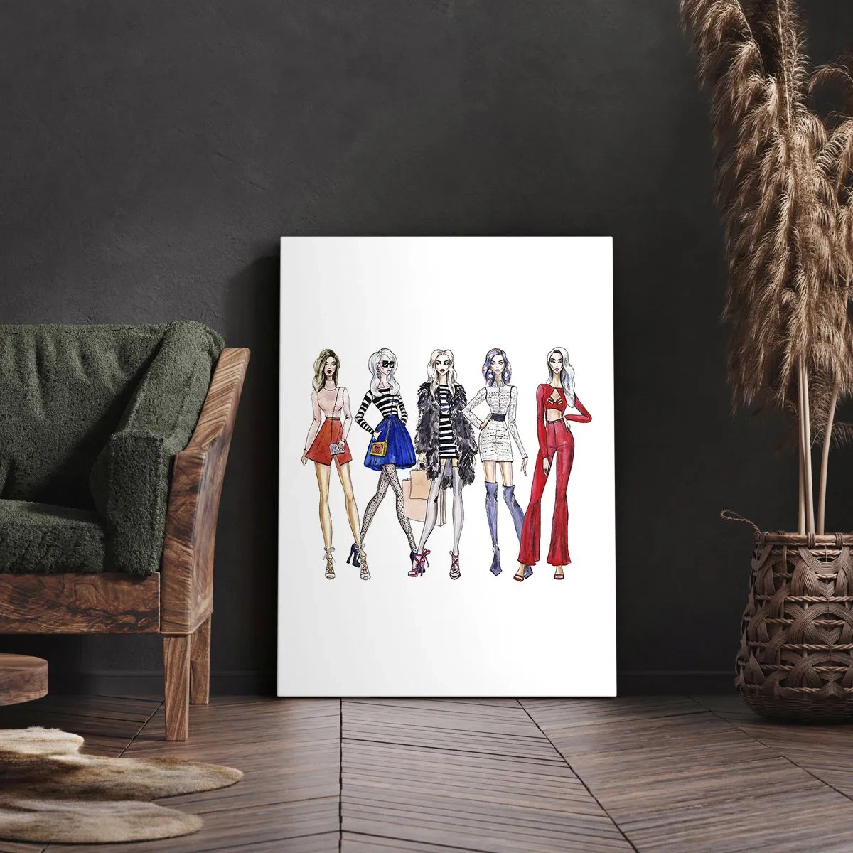 Bild auf Leinwand - Leinwandbild - Stilvolle Illustrationen von Modesilhouetten - 80x120cm - Jede Woche Fashion Week - Moderne Wanddekoration für Wohnzimmer und Schlafzimmer ARTTOR