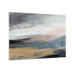 Glasbild - Bild auf glas - Eine abstrakte Landschaft in kühlen und erdigen Farben. - 70x50cm - Abstraktion: nördliche Landschaft - Moderne Wanddekoration für Wohnzimmer und Schlafzimmer ARTTOR