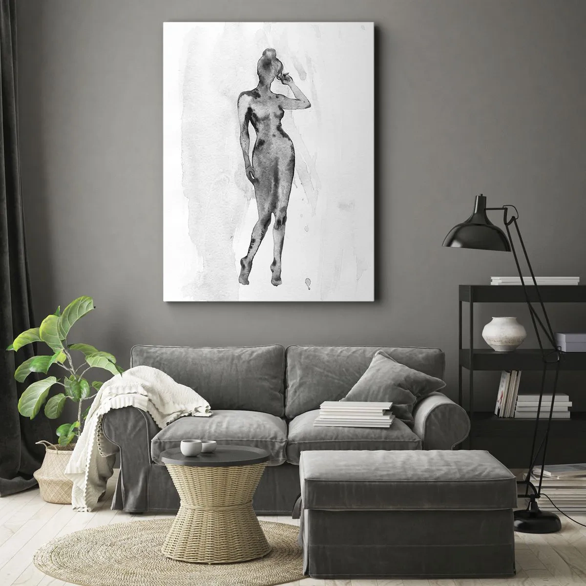 Bild auf Leinwand - Leinwandbild - Skizze einer Frauensilhouette in Grautönen - 70x100cm - Eine Studie über das Ideal der Weiblichkeit - Moderne Wanddekoration für Wohnzimmer und Schlafzimmer ARTTOR