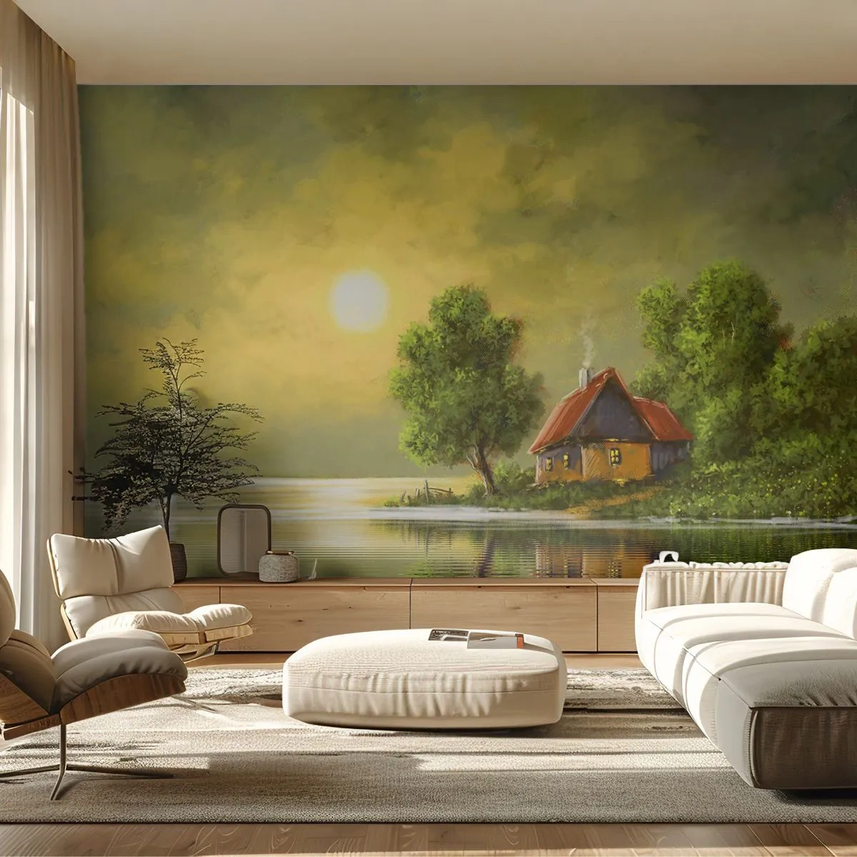 Fototapete Standard Eco - Schön, wie ein Bild - Landschaft, Landhaus, Segelboot - 300x210 cm