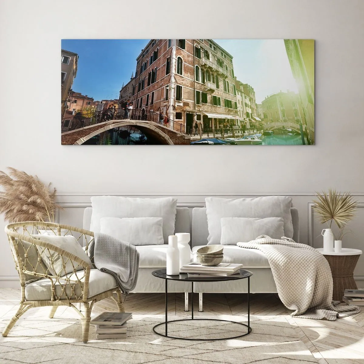 Glasbild - Bild auf glas - Venedig-Brücke und Kanal mit historischer Architektur - 120x50cm - Venedig - Amore Mio - Moderne Wanddekoration für Wohnzimmer und Schlafzimmer ARTTOR