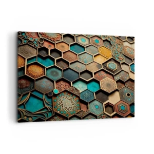 Bild auf Leinwand - Leinwandbild - Bunte Ornamente in sechseckigen Mustern - 100x70cm - Arabische Ornamente – Variation - Moderne Wanddekoration für Wohnzimmer und Schlafzimmer ARTTOR