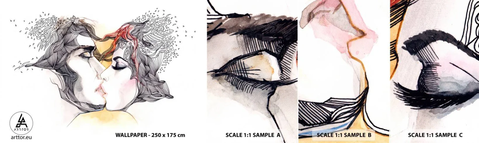 Fototapetenmuster Standard Eco - Die Welt existiert nicht - Abstraktion, Liebespaar, Kuss - 100x30 cm