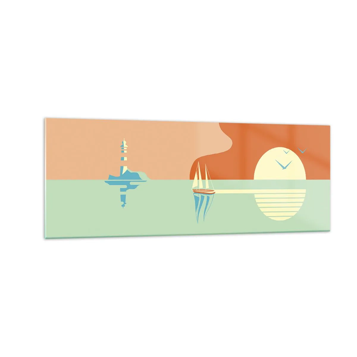 Glasbild - Bild auf glas - Eine minimalistische Meereslandschaft mit einem Segelboot und einem Sonnenuntergang - 140x50cm - Die perfekte Meereslandschaft - Moderne Wanddekoration für Wohnzimmer und Schlafzimmer ARTTOR