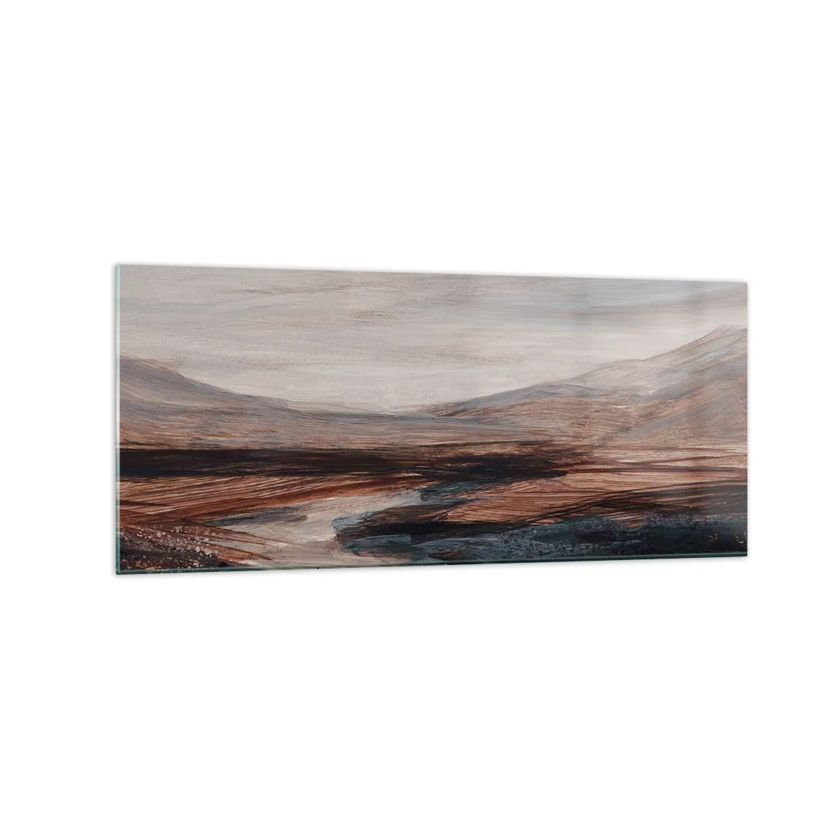 Glasbild - Bild auf glas - Eine malerische Landschaft mit Fluss und Bergen - 120x50cm - Ruhiges Tal - Moderne Wanddekoration für Wohnzimmer und Schlafzimmer ARTTOR