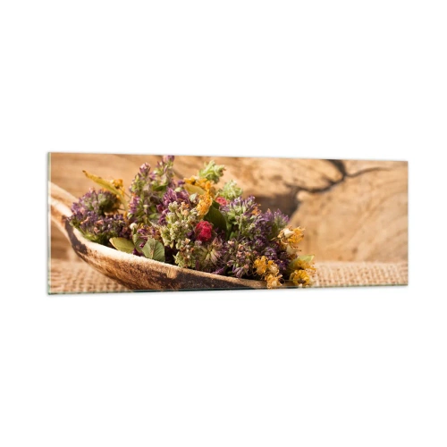 Glasbild - Bild auf glas - Bunte Blumen und duftende Kräuter - 90x30 cm