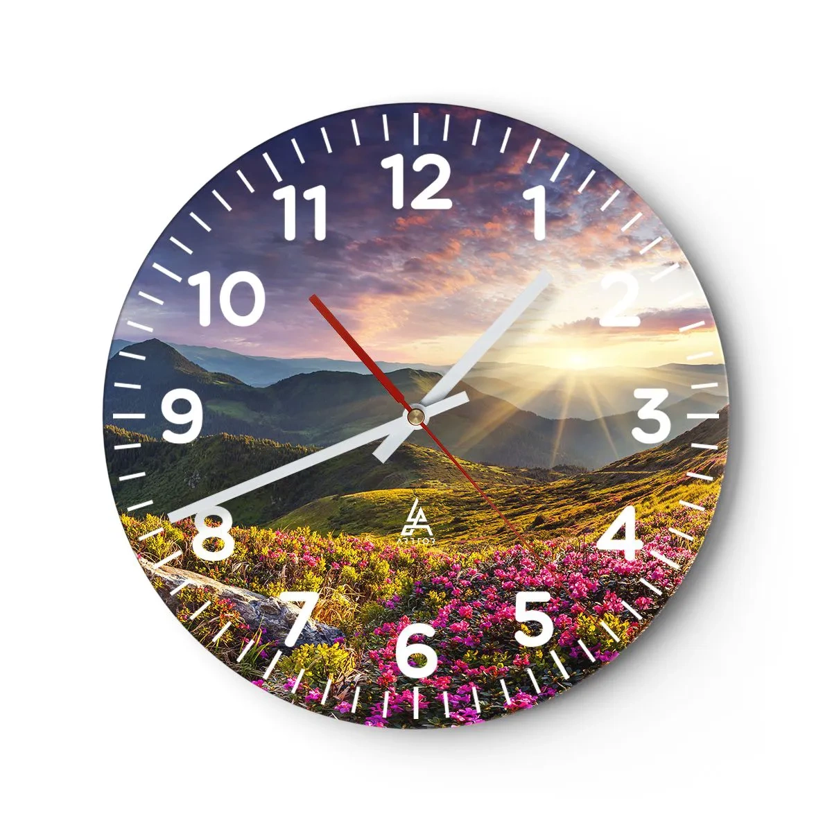 Wanduhr - Glasuhr - Frische am Bergmorgen - 40x40 cm