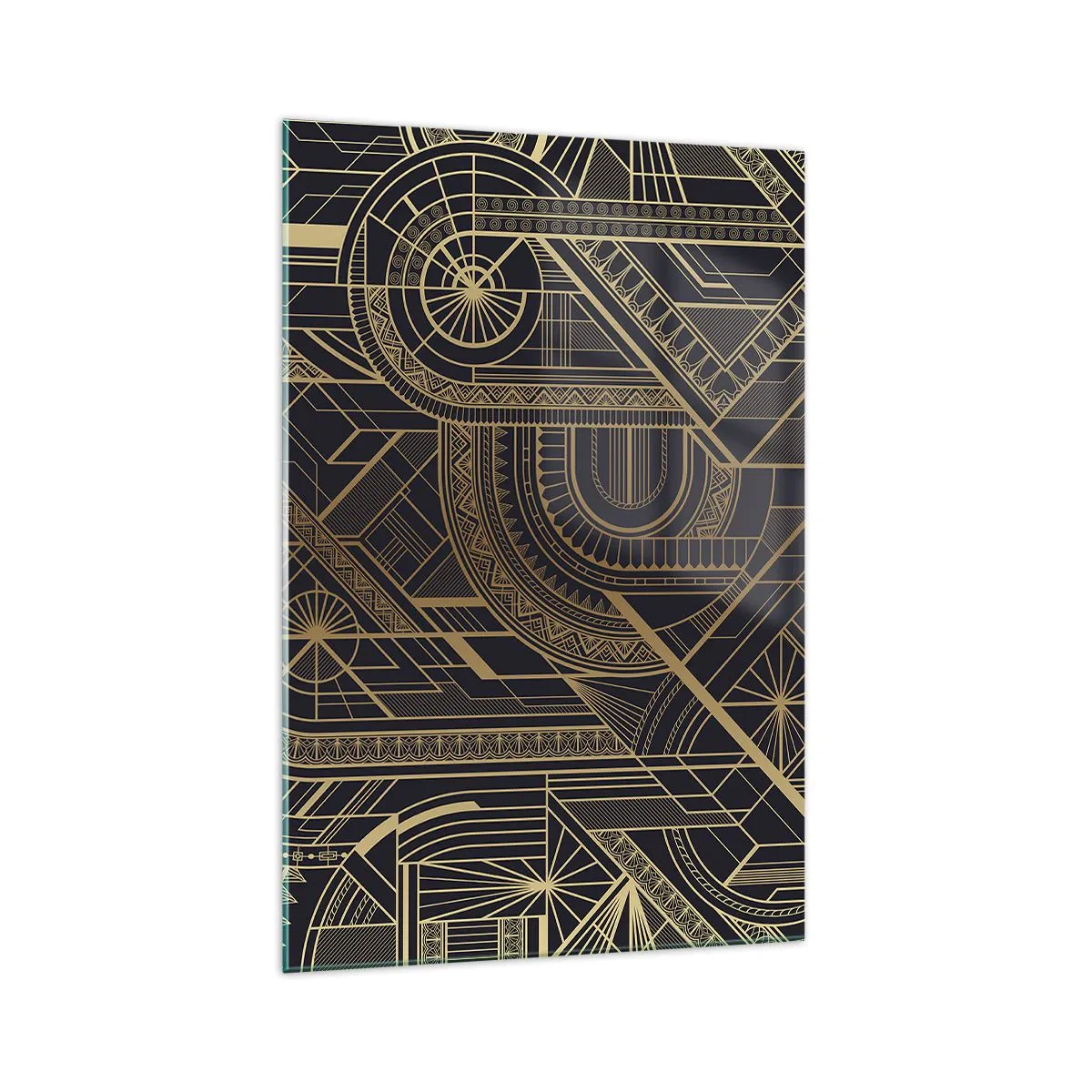 Glasbild - Bild auf glas - Goldene geometrische Muster auf schwarzem Hintergrund im Art-Deco-Stil - 70x100cm - Konzepte, Ideen, Pläne - Moderne Wanddekoration für Wohnzimmer und Schlafzimmer ARTTOR
