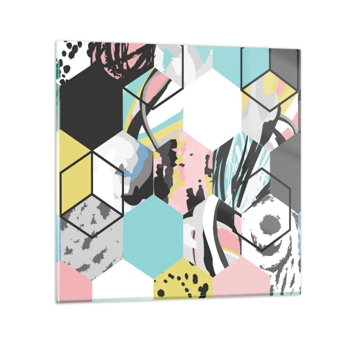 Glasbild - Bild auf glas - Sechsecke und Würfel in sechs Farben - 40x40 cm