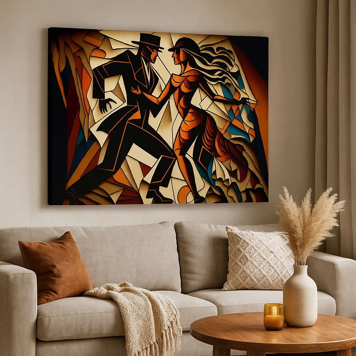 Bild auf Leinwand - Leinwandbild - Ein dynamisches Paar tanzt in abstrakter Form. - 70x50cm - Tanz der Passion und Leidenschaft - Moderne Wanddekoration für Wohnzimmer und Schlafzimmer ARTTOR