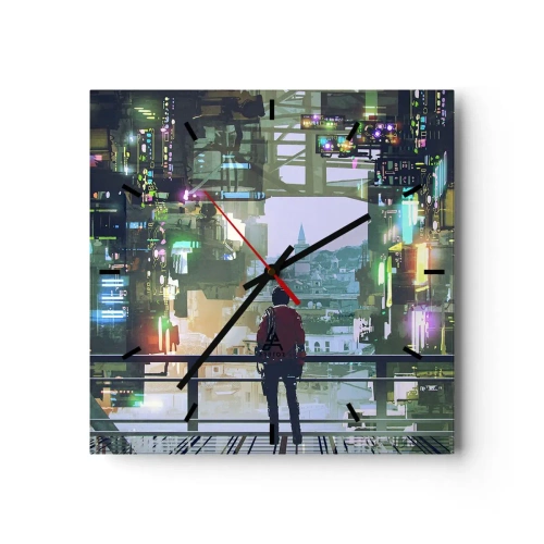 Wanduhr - Glasuhr - Zwei Welten - 40x40 cm