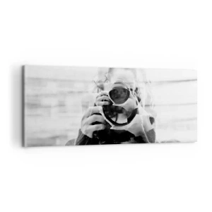 Bild auf Leinwand - Leinwandbild - Schwarz-Weiß-Doppelbelichtungsporträt eines Fotografen - 120x50cm - Schöpfer und Material - Moderne Wanddekoration für Wohnzimmer und Schlafzimmer ARTTOR