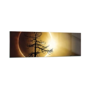 Glasbild - Bild auf glas - Sonnenfinsternis mit einer Baumsilhouette im Vordergrund - 160x50cm - Totale Finsternis - Moderne Wanddekoration für Wohnzimmer und Schlafzimmer ARTTOR