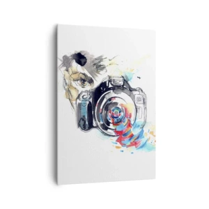 Bild auf Leinwand - Leinwandbild - Aquarellkamera mit farbenfrohen Details - 70x100cm - Im Auge der Linse - Moderne Wanddekoration für Wohnzimmer und Schlafzimmer ARTTOR