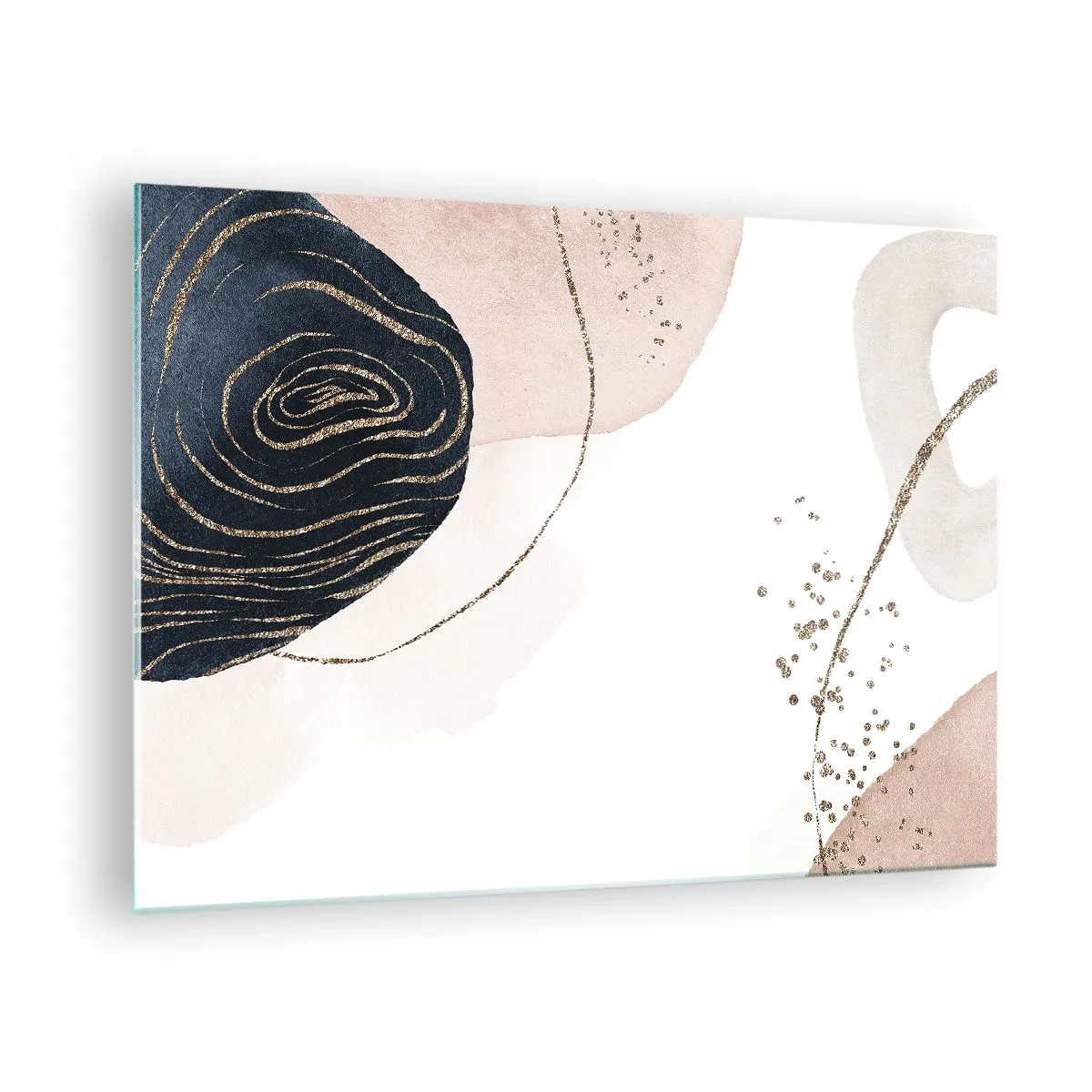 Glasbild - Bild auf glas - Abstrakte Formen mit goldenen Akzenten - 70x50cm - Alles fließt - Moderne Wanddekoration für Wohnzimmer und Schlafzimmer ARTTOR