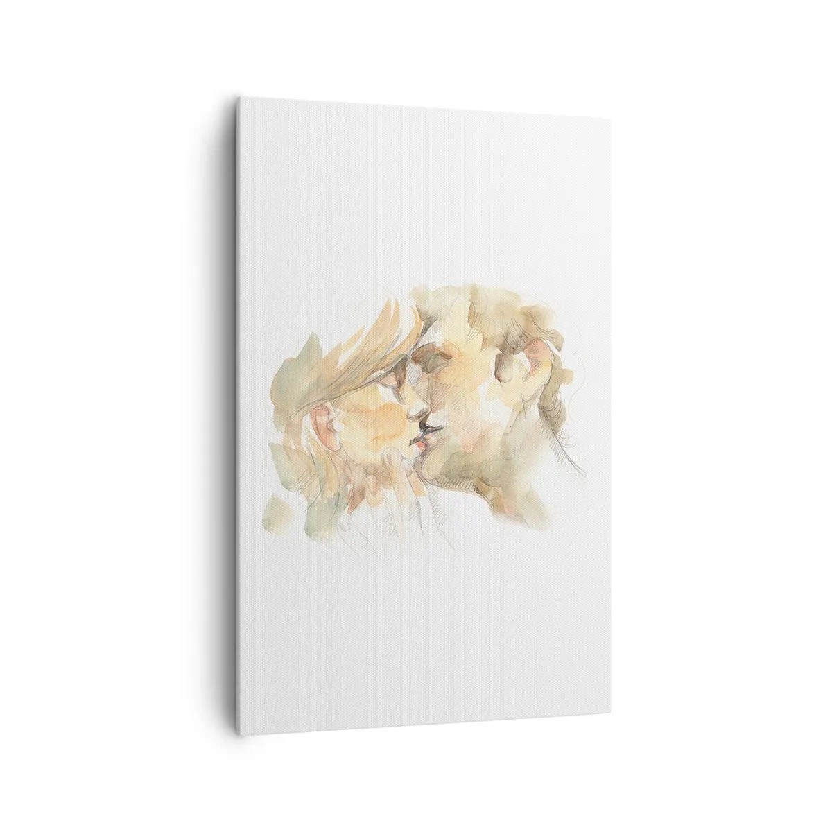 Bild auf Leinwand - Leinwandbild - Romantisches Aquarellporträt eines sich küssenden Paares - 80x120cm - Hälfte gefunden? - Moderne Wanddekoration für Wohnzimmer und Schlafzimmer ARTTOR