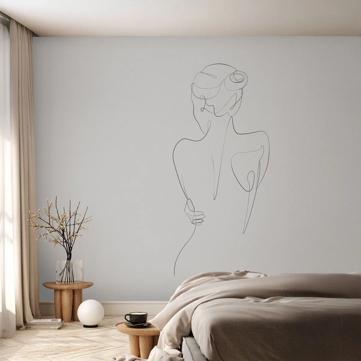 Fototapete Premium Sand - Minimalistische Konturlinie einer weiblichen Silhouette - 100x70cm - Körpermusik - Moderne Wanddekoration für Wohnzimmer und Schlafzimmer ARTTOR