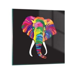Glasbild - Bild auf glas - Der Elefant, der es liebte, im Regenbogen zu baden - 40x40 cm