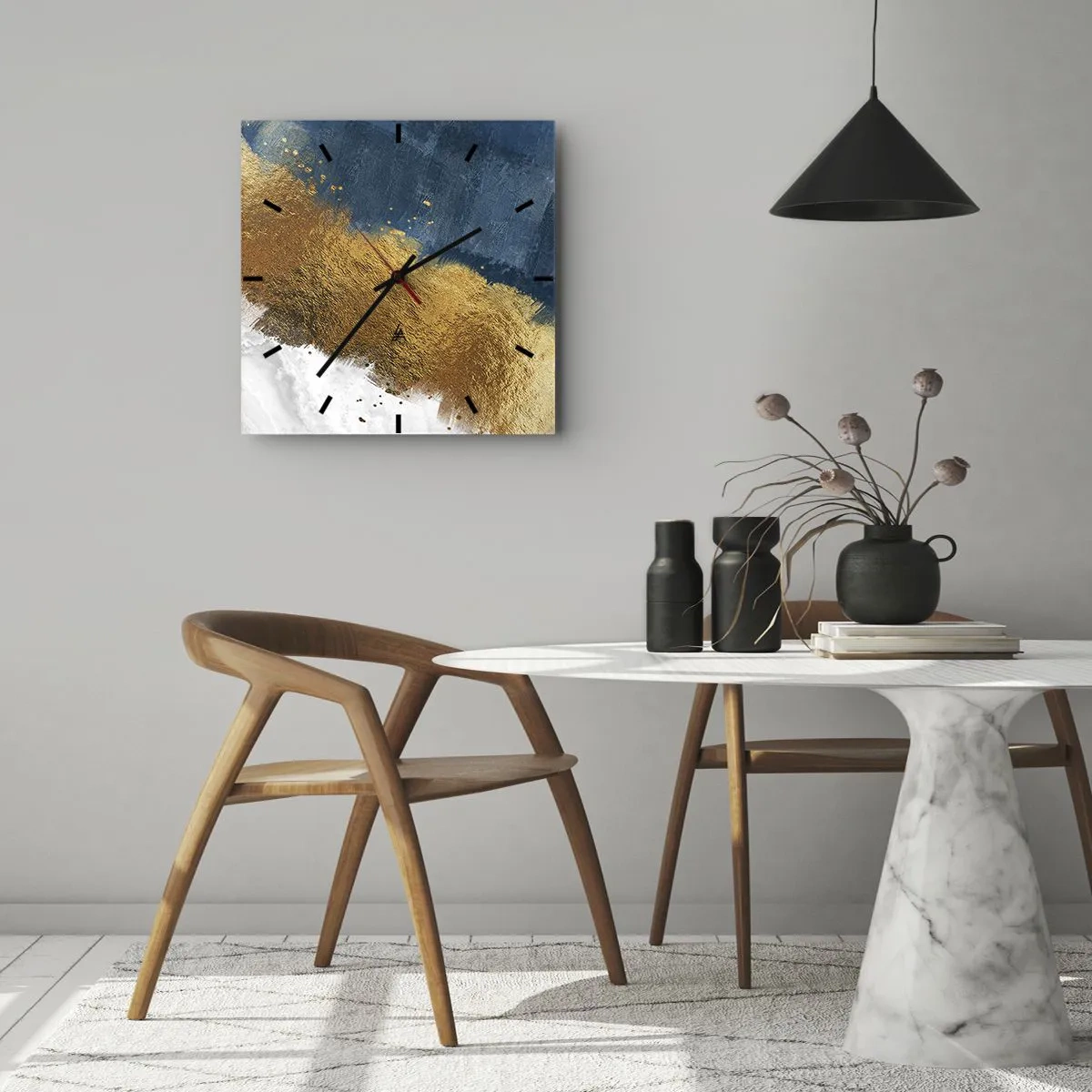 Wanduhr - Glasuhr - Eine abstrakte Komposition in Gold-, Blau- und Weißtönen. - 30x30cm - Farben des Sommers - Moderne Wanddekoration für Wohnzimmer und Schlafzimmer ARTTOR