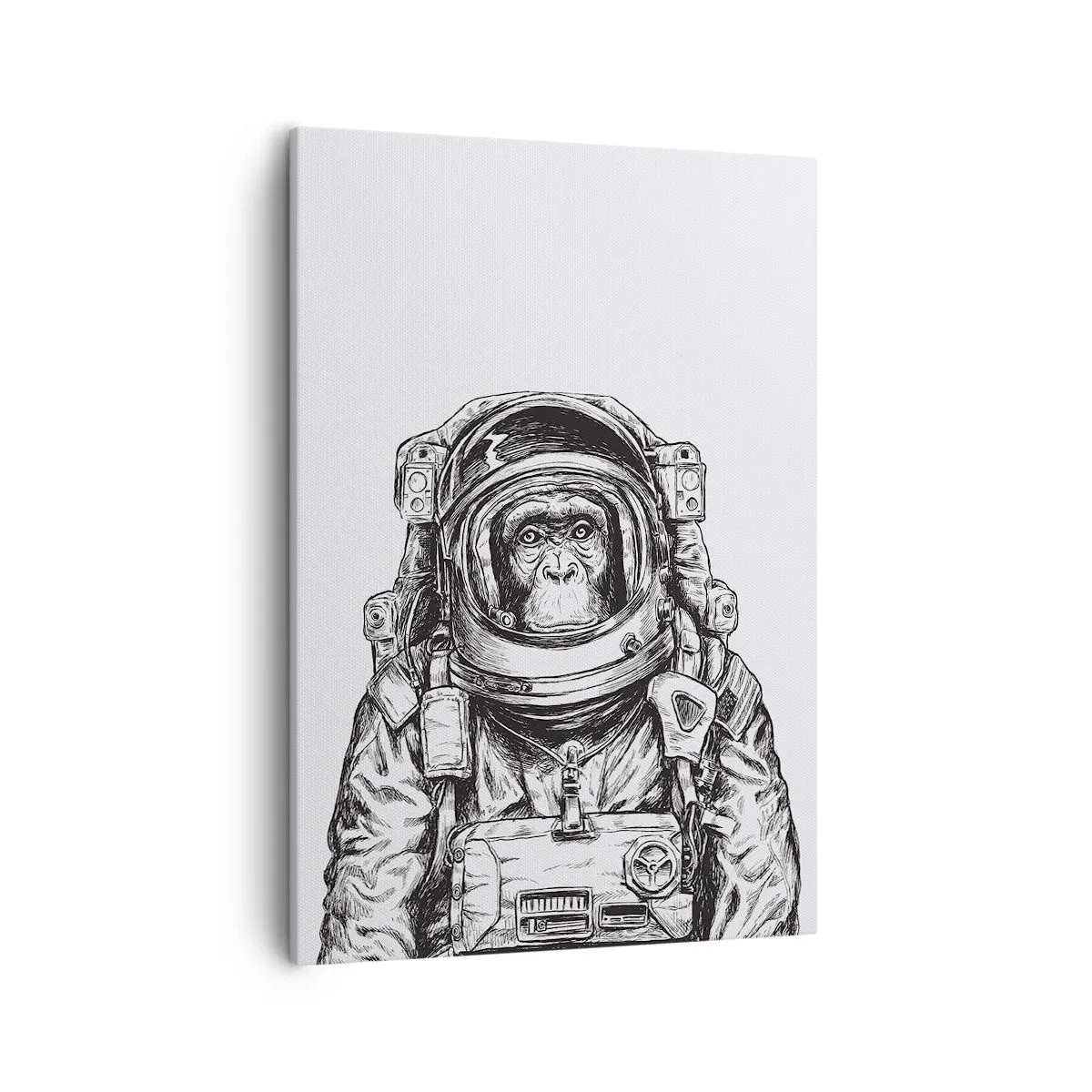 Bild auf Leinwand - Leinwandbild - Grafik eines Astronauten im Raumanzug mit Affenkopf - 50x70cm - Alternative Evolution - Moderne Wanddekoration für Wohnzimmer und Schlafzimmer ARTTOR
