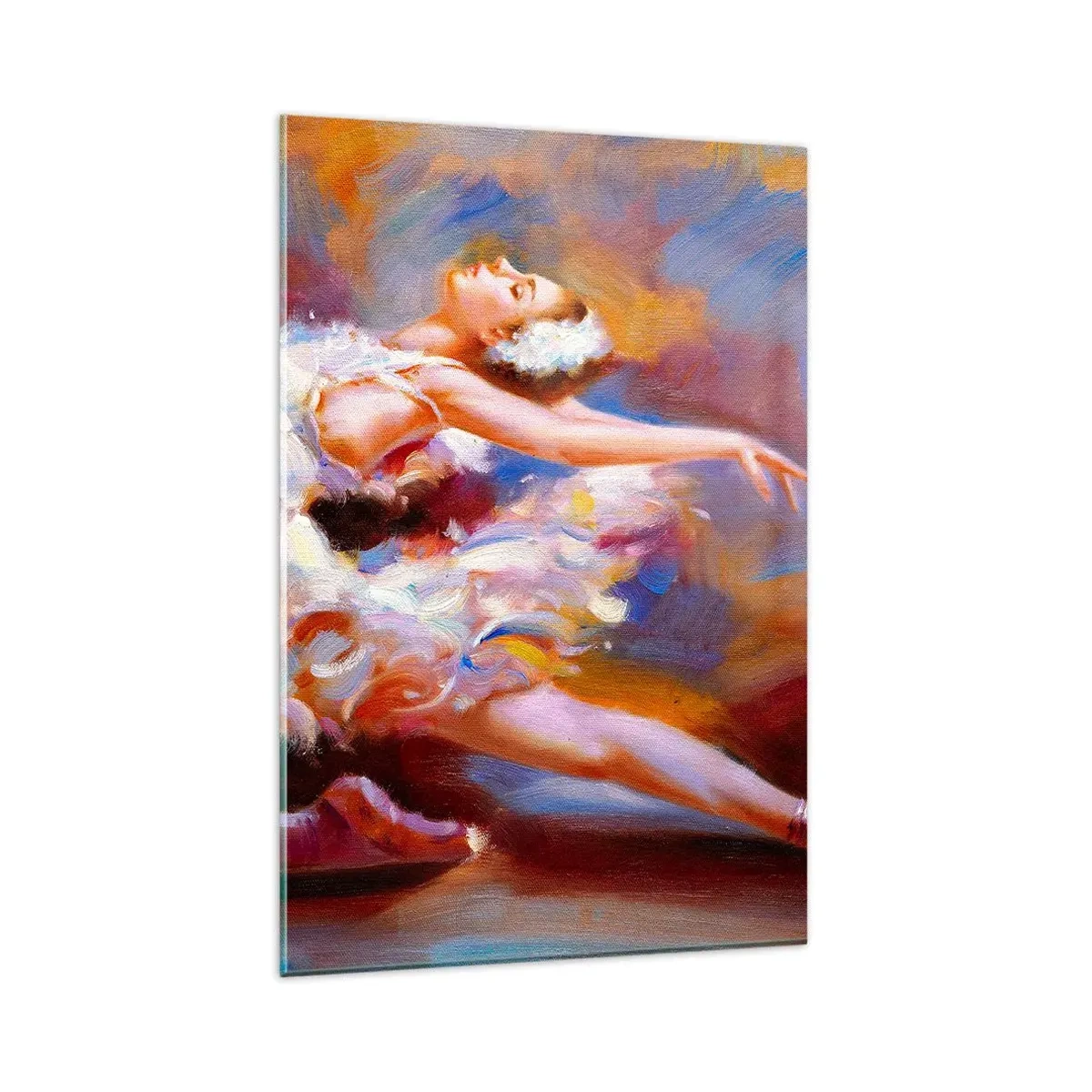 Glasbild - Bild auf glas - Eine Ballerina in dynamischer Pose inmitten von Pastellfarben. - 80x120cm - Schwan Gnade - Moderne Wanddekoration für Wohnzimmer und Schlafzimmer ARTTOR