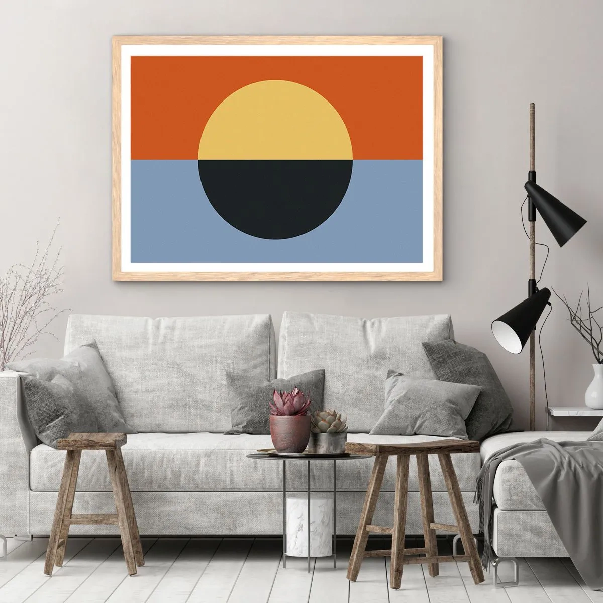 Poster in einem Rahmen aus heller Eiche - Eine Komposition aus Wärme und Kühle - 70x50 cm