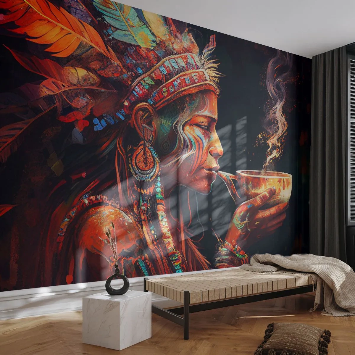 Fototapete Premium Sand - Magisches Ritual - Schamane, indisch, Ayahuasca - 250x175 cm