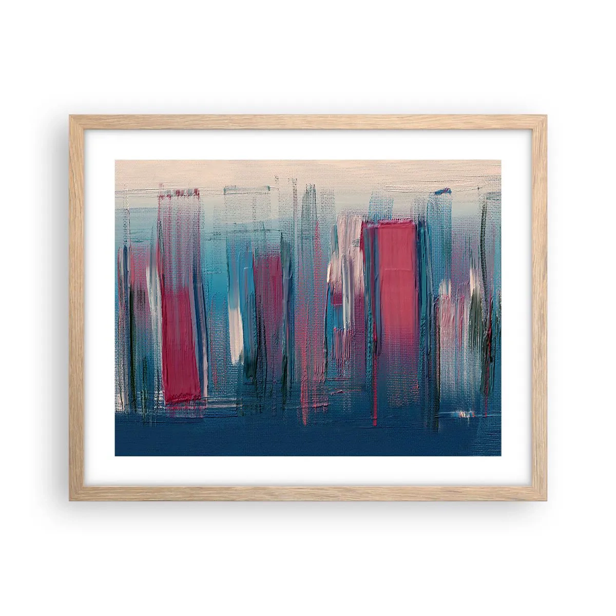 Poster in einem Rahmen aus heller Eiche - Vertikale Komposition in Blau und Rot - 50x40 cm