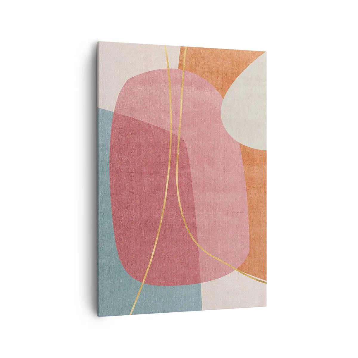 Bild auf Leinwand - Leinwandbild - Abstrakte Formen in Pastellfarben mit zarten Linien - 70x100cm - Pastellkomposition mit Goldfaden - Moderne Wanddekoration für Wohnzimmer und Schlafzimmer ARTTOR