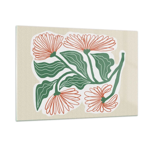Glasbild - Bild auf glas - Dekorative Blumen im Folk-Stil auf hellem Hintergrund - 120x80cm - Im Folkstil und modern - Moderne Wanddekoration für Wohnzimmer und Schlafzimmer ARTTOR