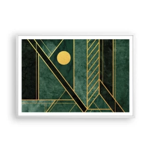 Poster in einem weißen Rahmen - Dynamik von Gold und Azurblau - 100x70 cm