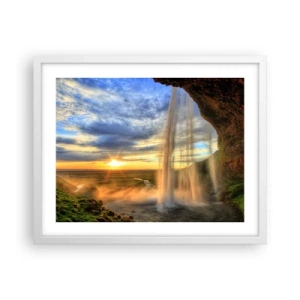 Poster in einem weißen Rahmen - Die Welt hinter einem Schleier aus Tropfen - 50x40 cm