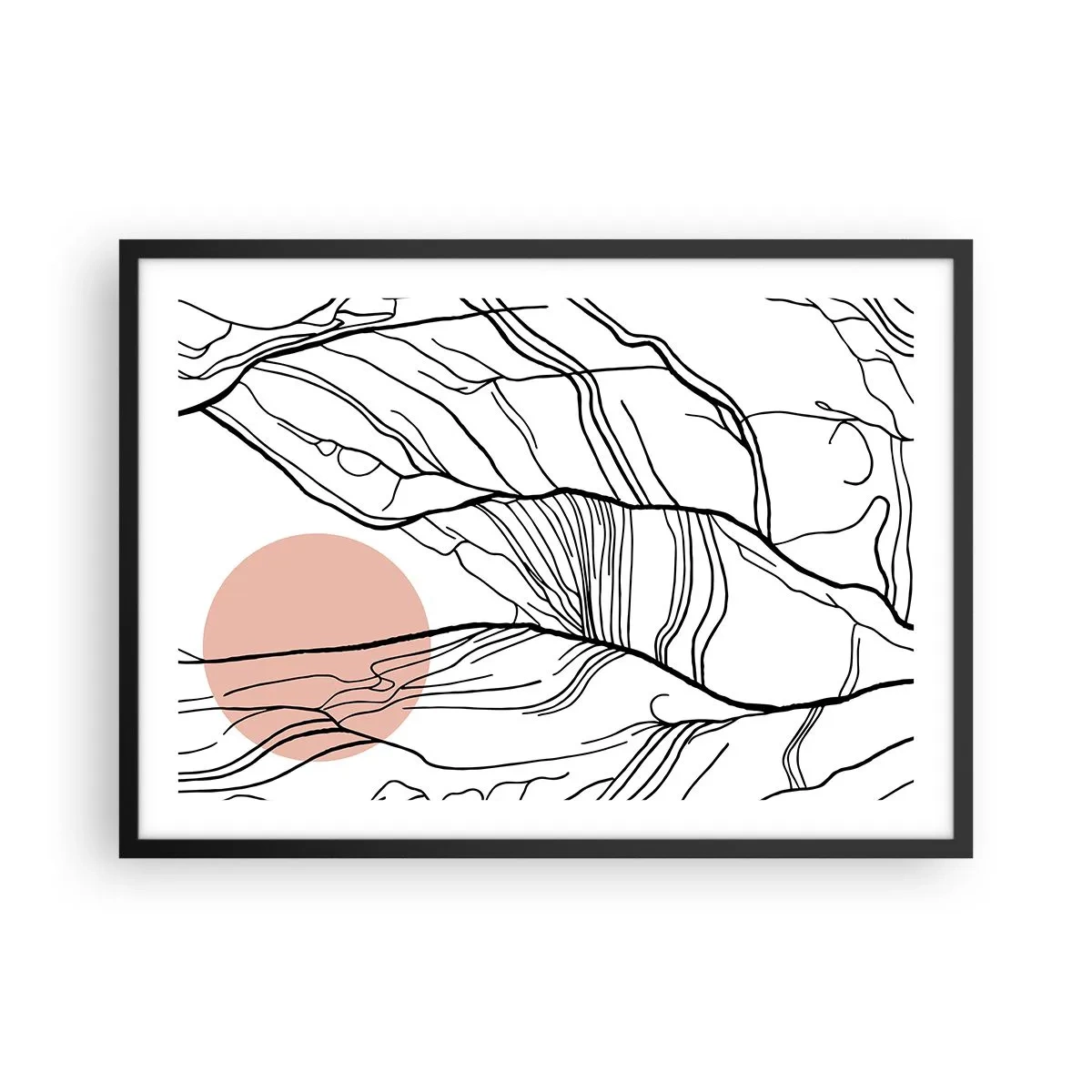 Poster in einem schwarzem Rahmen - Minimalistische Linien mit geometrischem Akzent - 70x50cm - In einem Netz aus Zweigen - Moderne Wanddekoration für Wohnzimmer und Schlafzimmer ARTTOR
