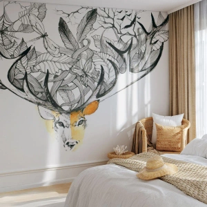 Fototapete Premium Canvas - Ecken des Überflusses - Abstraktion, Reh, Grafik - 200x140 cm