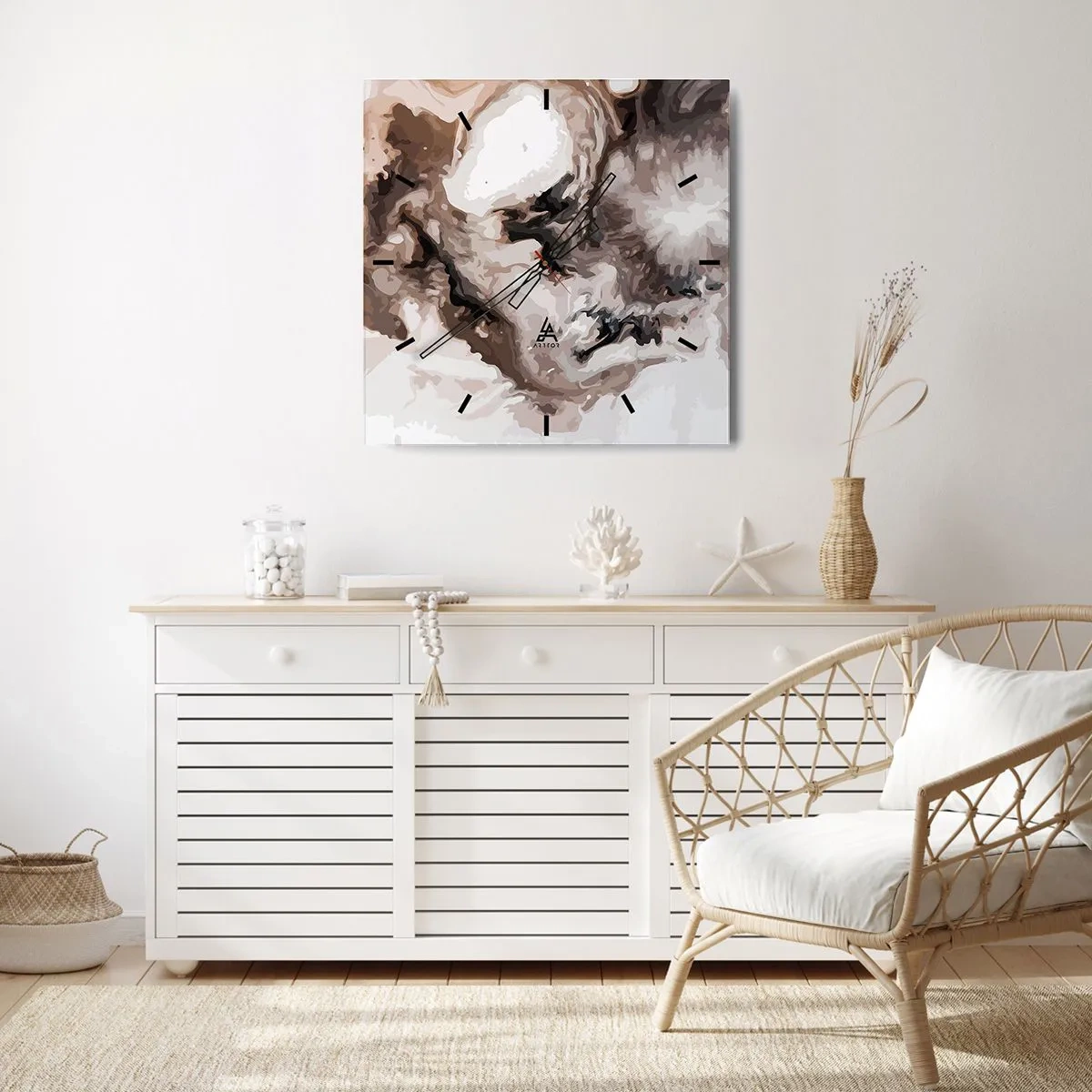 Wanduhr - Glasuhr - Abstraktes Muster in Braun- und Weißtönen - 30x30cm - Die Geburt einer Galaxie - Moderne Wanddekoration für Wohnzimmer und Schlafzimmer ARTTOR